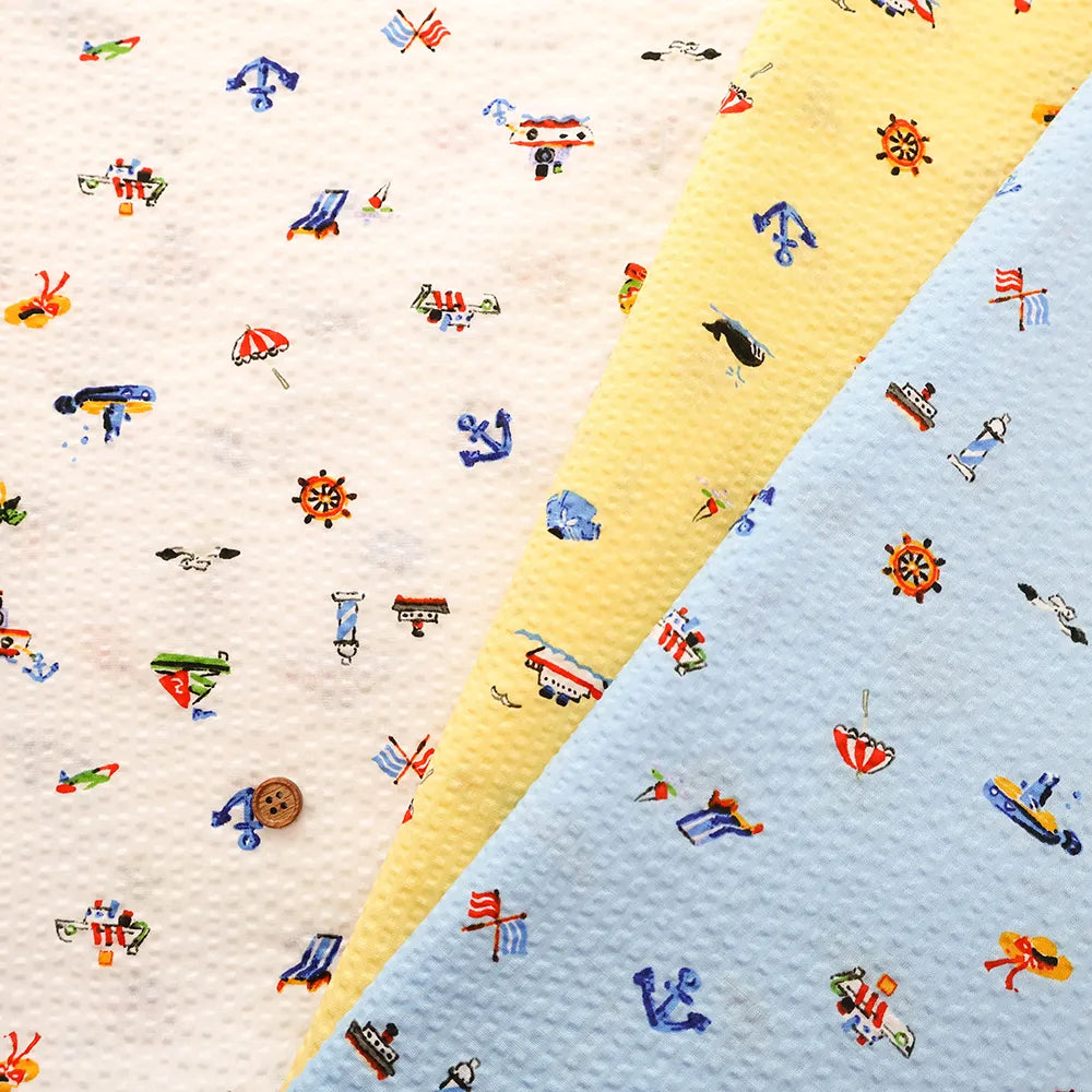 Cotton Ripple-printed Fabric - Sea motif - nomura tailor