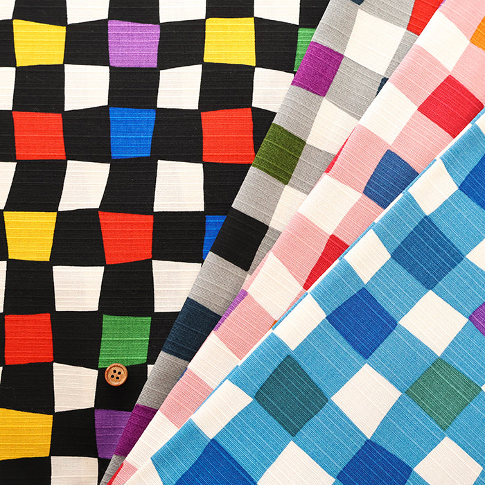 Cotton Shantung Printed Fabric -  Simple Modern Checkerboard - nomura tailor
