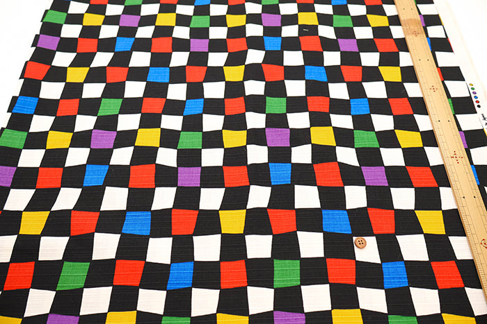 Cotton Shantung Printed Fabric -  Simple Modern Checkerboard - nomura tailor