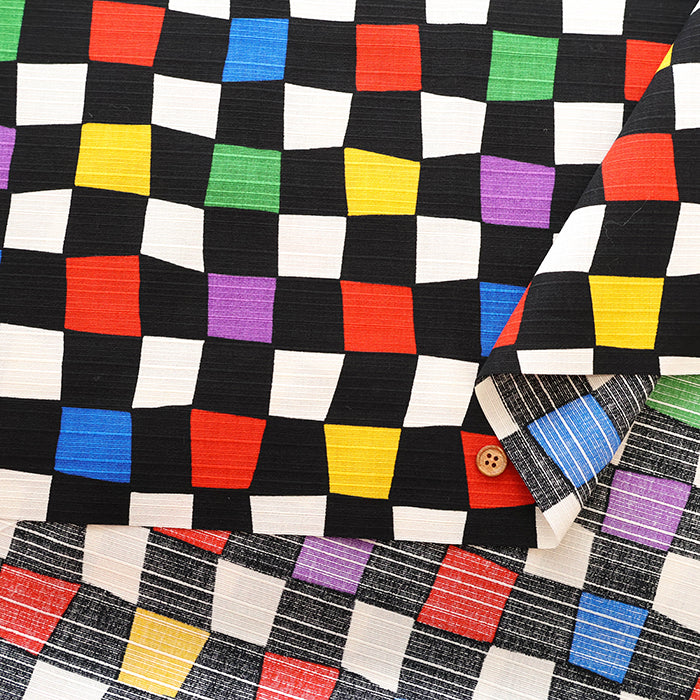 Cotton Shantung Printed Fabric -  Simple Modern Checkerboard - nomura tailor