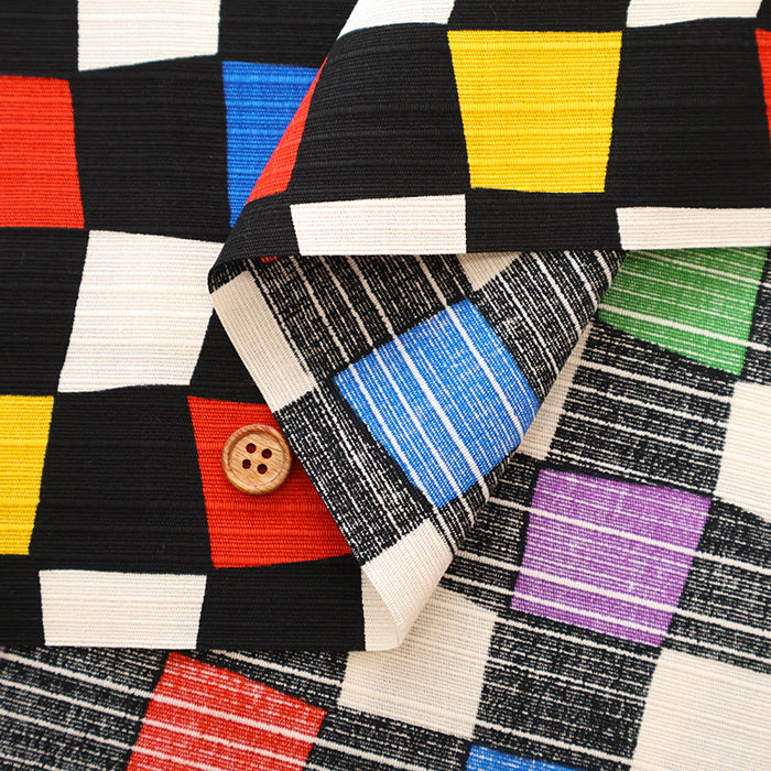 Cotton Shantung Printed Fabric -  Simple Modern Checkerboard - nomura tailor