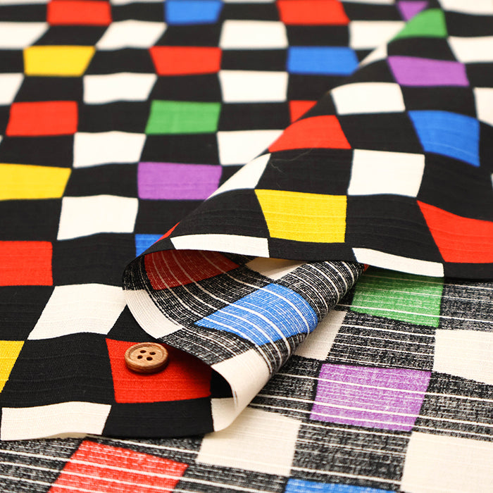 Cotton Shantung Printed Fabric -  Simple Modern Checkerboard - nomura tailor