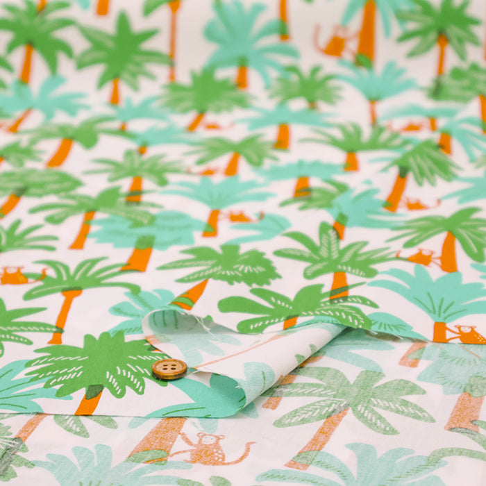 Cotton Broad Printed Fabric - Tropical Monkey - nomura tailor