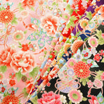 Cotton Sharting Printed Fabric - Hanakin Japanese Pattern - Peony, Chrysanthemum, Hollyhock and Drum - nomura tailor