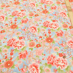 Cotton Sharting Printed Fabric - Hanakin Japanese Pattern - Peony, Chrysanthemum, Hollyhock and Drum - nomura tailor