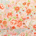 Cotton Sharting Printed Fabric - Hanakin Japanese Pattern - Peony, Chrysanthemum, Hollyhock and Drum - nomura tailor