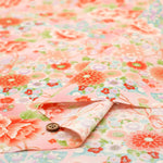 Cotton Sharting Printed Fabric - Hanakin Japanese Pattern - Peony, Chrysanthemum, Hollyhock and Drum - nomura tailor