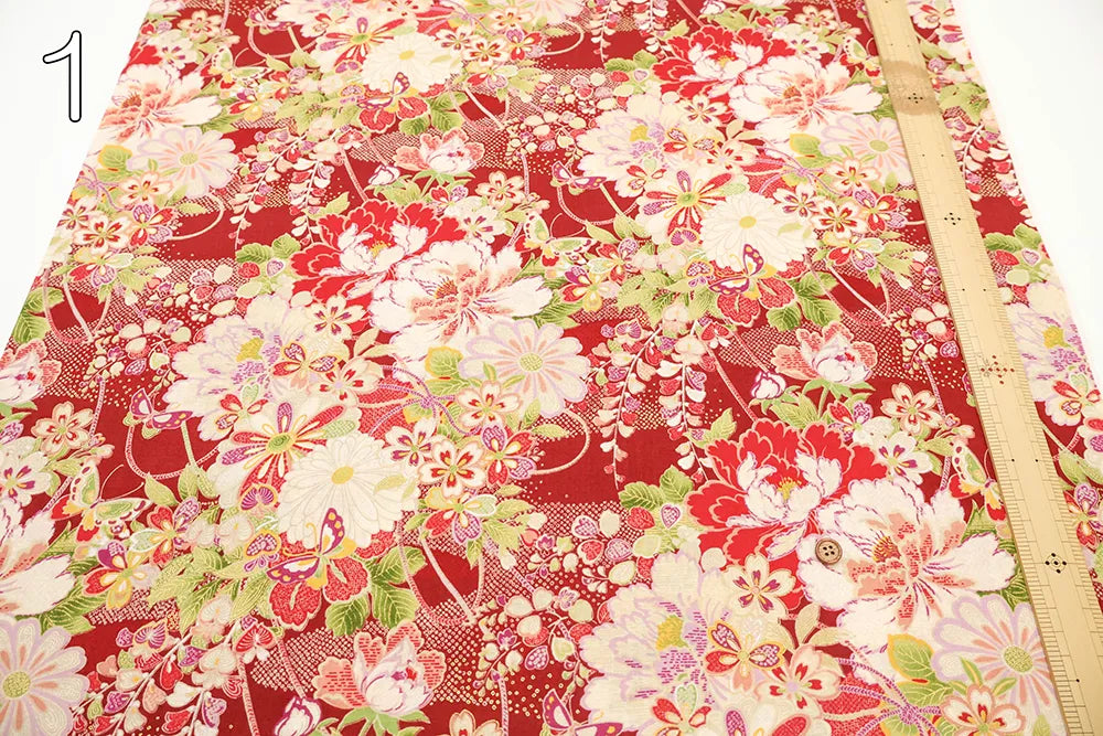 Cotton Sharting Printed Fabric - Hanakin Japanese Pattern - Kachofugetsu - nomura tailor