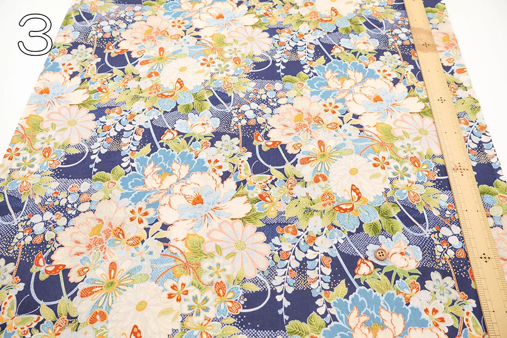Cotton Sharting Printed Fabric - Hanakin Japanese Pattern - Kachofugetsu - nomura tailor