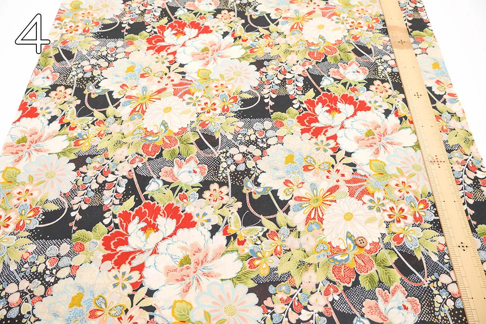 Cotton Sharting Printed Fabric - Hanakin Japanese Pattern - Kachofugetsu - nomura tailor