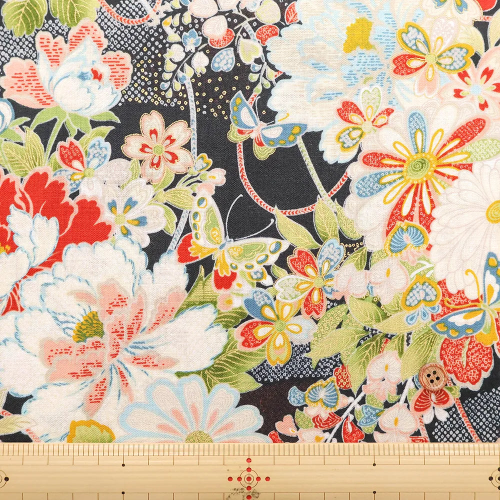 Cotton Sharting Printed Fabric - Hanakin Japanese Pattern - Kachofugetsu - nomura tailor