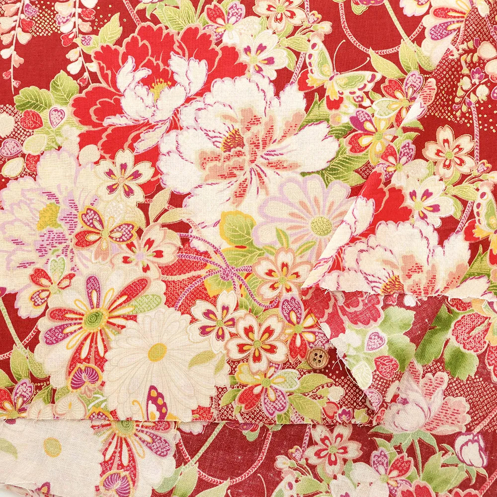 Cotton Sharting Printed Fabric - Hanakin Japanese Pattern - Kachofugetsu - nomura tailor