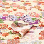 Cotton Sharting Lame (Glitter) Printed Fabric - Japanese Style Floral - nomura tailor
