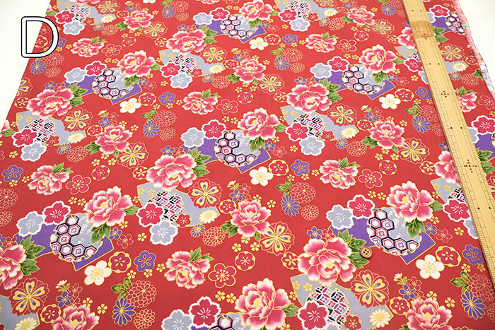 Cotton Sharting Lame (Glitter) Printed Fabric - Japanese Style Floral - nomura tailor