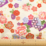 Cotton Sharting Lame (Glitter) Printed Fabric - Japanese Style Floral - nomura tailor