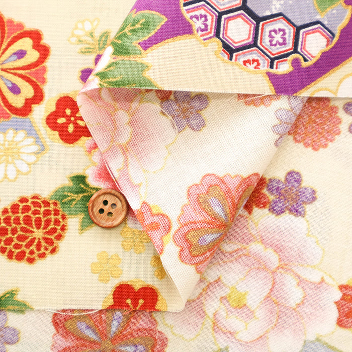 Cotton Sharting Lame (Glitter) Printed Fabric - Japanese Style Floral - nomura tailor