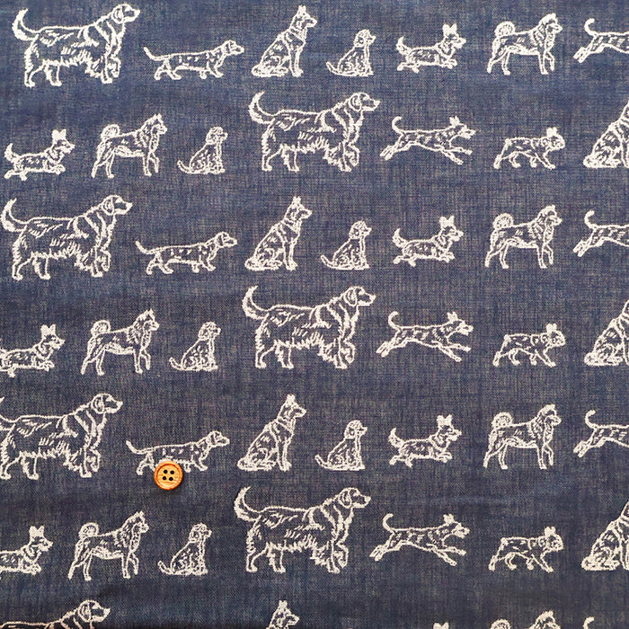 Washer-Finished Cotton Double Gauze Jacquard Fabric - Dog - nomura tailor