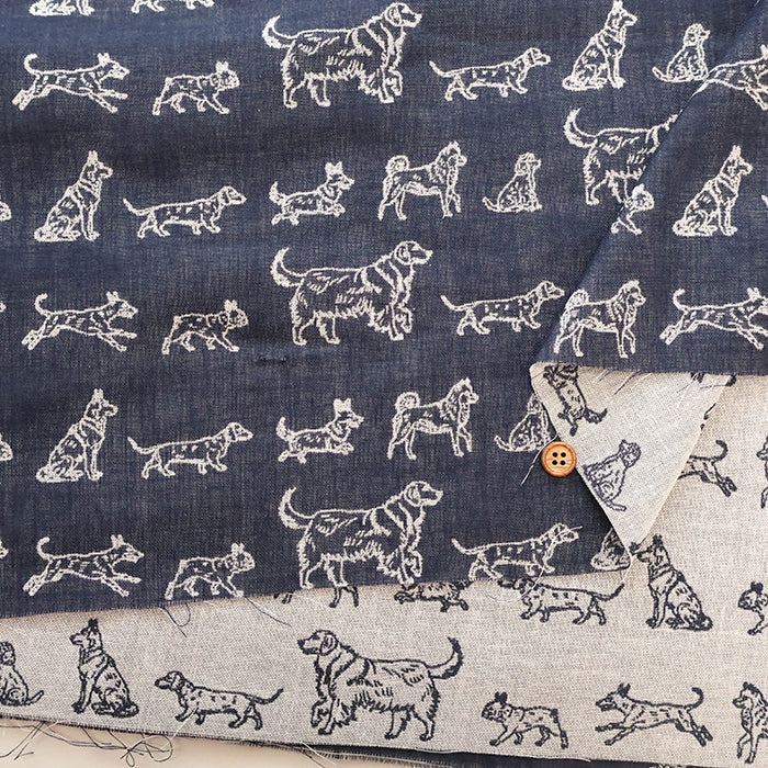 Washer-Finished Cotton Double Gauze Jacquard Fabric - Dog - nomura tailor