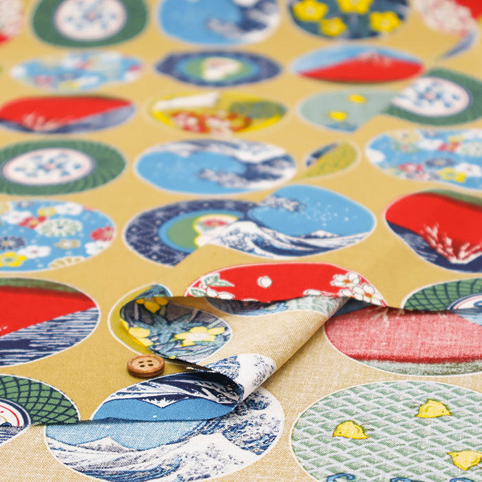 Cotton Muslin Printed Fabric - Japanese Dish Style - nomura tailor