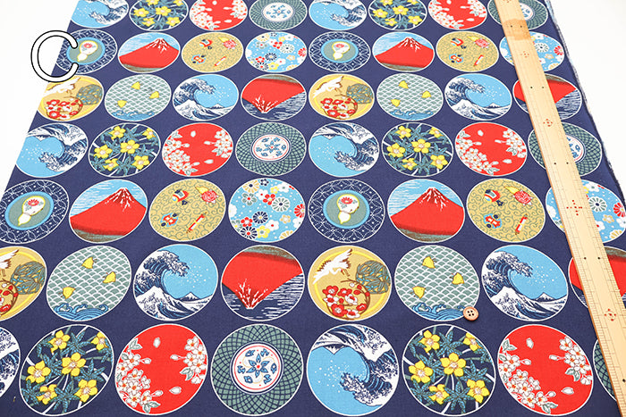 Cotton Muslin Printed Fabric - Japanese Dish Style - nomura tailor