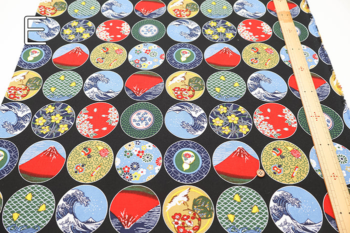 Cotton Muslin Printed Fabric - Japanese Dish Style - nomura tailor