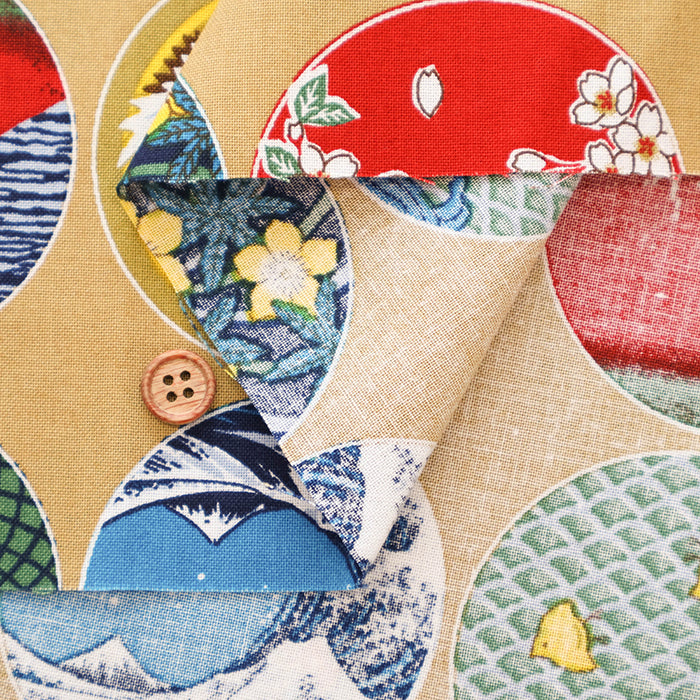 Cotton Muslin Printed Fabric - Japanese Dish Style - nomura tailor