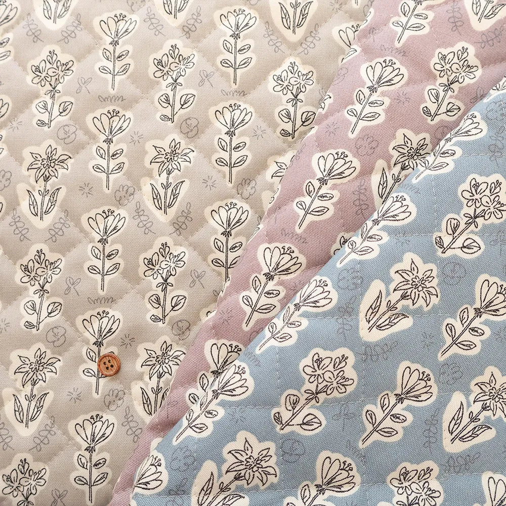 Cotton Oxford Printed Quilted Fabric -Flower (Half Needle) - nomura tailor