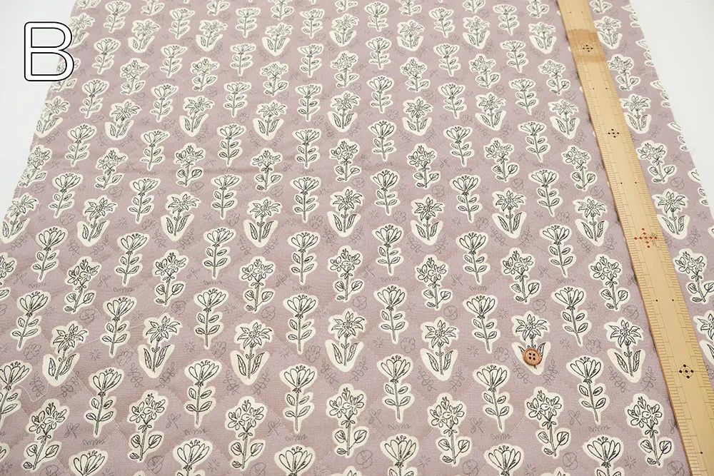 Cotton Oxford Printed Quilted Fabric -Flower (Half Needle) - nomura tailor
