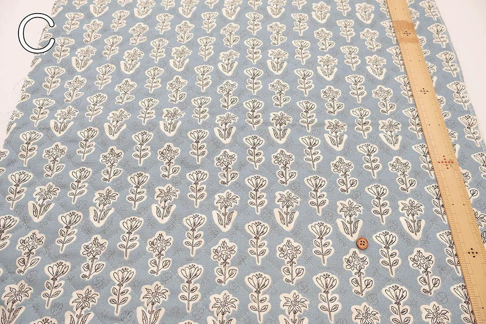 Cotton Oxford Printed Quilted Fabric -Flower (Half Needle) - nomura tailor