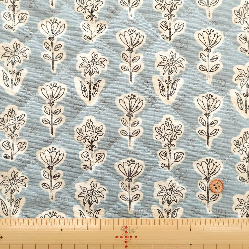Cotton Oxford Printed Quilted Fabric -Flower (Half Needle) - nomura tailor