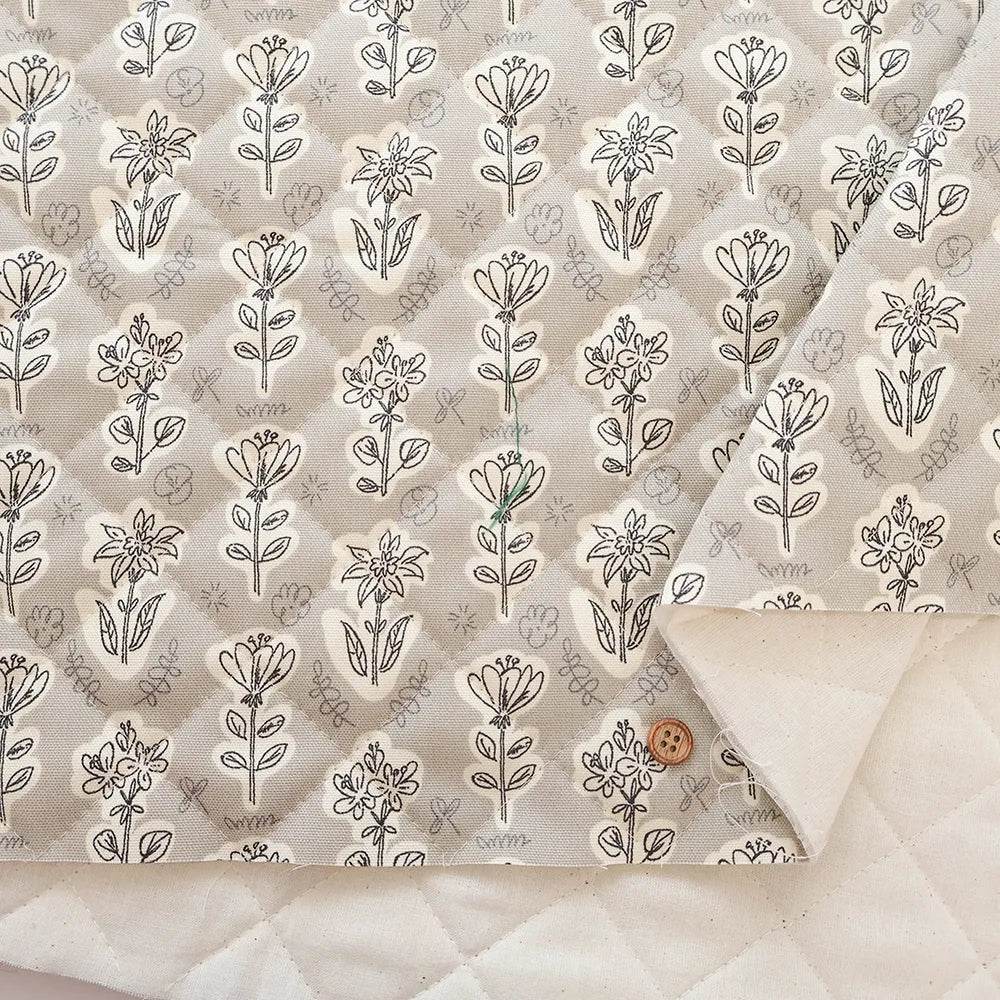 Cotton Oxford Printed Quilted Fabric -Flower (Half Needle) - nomura tailor