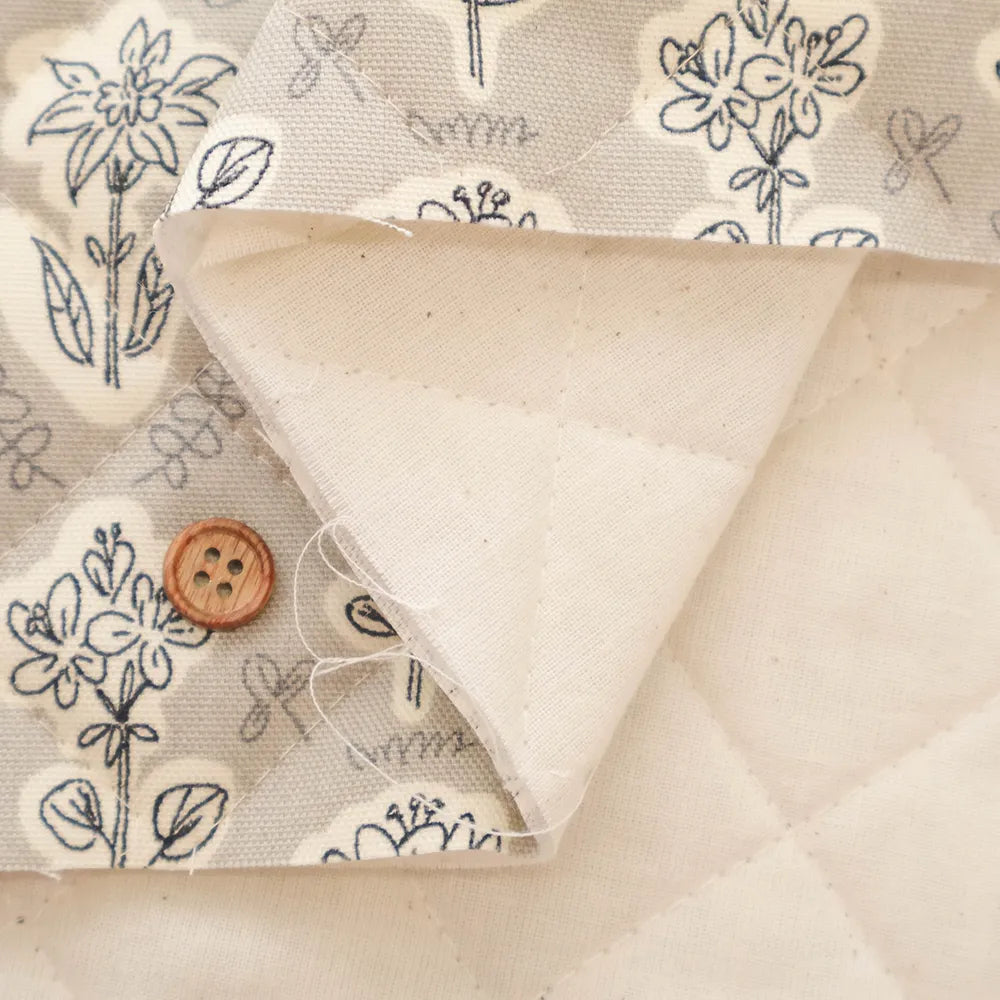 Cotton Oxford Printed Quilted Fabric -Flower (Half Needle) - nomura tailor