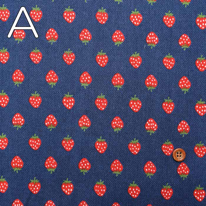 Cotton Sheeting Print Fabric Retro Denim Strawberry - nomura tailor