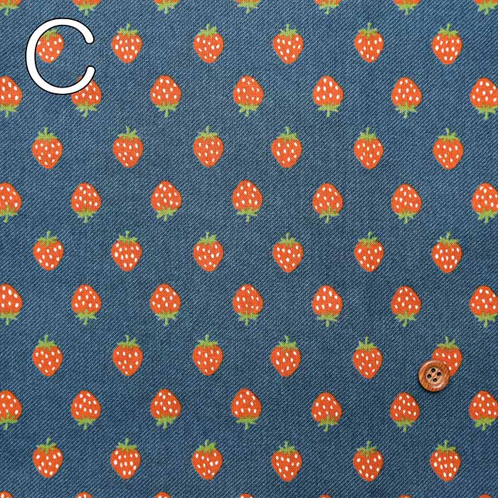 Cotton Sheeting Print Fabric Retro Denim Strawberry - nomura tailor