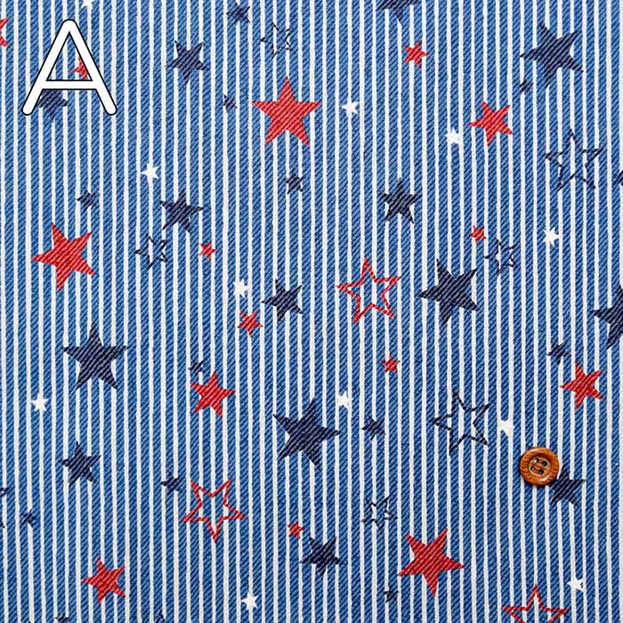 Cotton Sheeting Print Fabric Retro Denim Star - nomura tailor