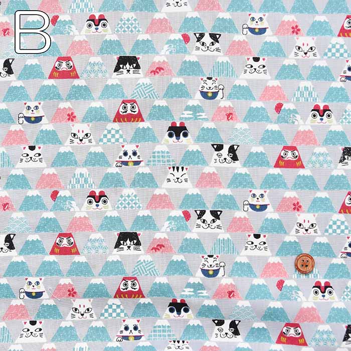 Cotton Scare Printed Fabric NyanKodowa Fuji Neko - nomura tailor