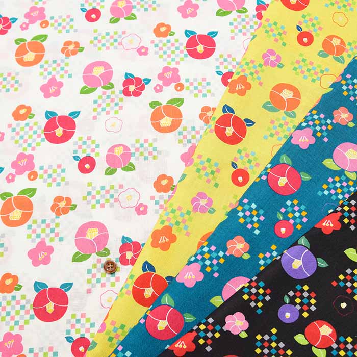 Cotton Scare Print Fabric Modern Hula Japanese Camellia - nomura tailor