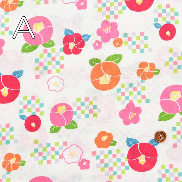 Cotton Scare Print Fabric Modern Hula Japanese Camellia - nomura tailor