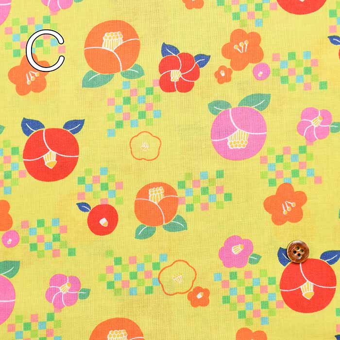 Cotton Scare Print Fabric Modern Hula Japanese Camellia - nomura tailor