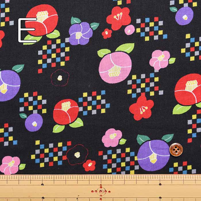 Cotton Scare Print Fabric Modern Hula Japanese Camellia - nomura tailor