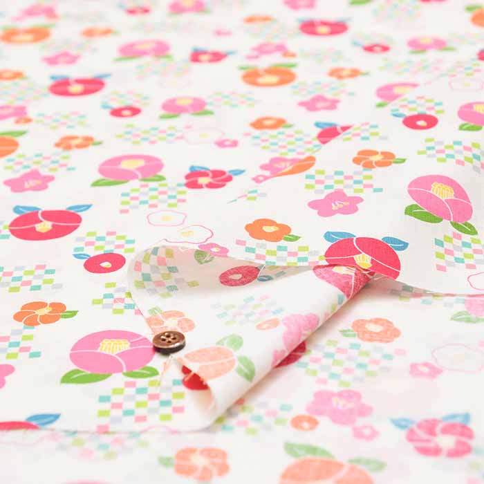 Cotton Scare Print Fabric Modern Hula Japanese Camellia - nomura tailor