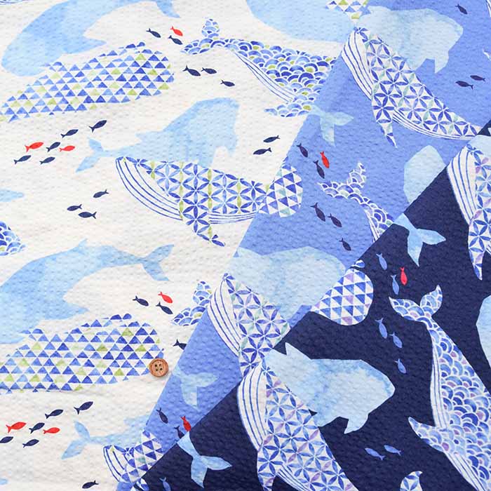 Cotton Ripple Printed Fabric Festival Cotton Ripple Printed Fabric Whale - nomura tailor