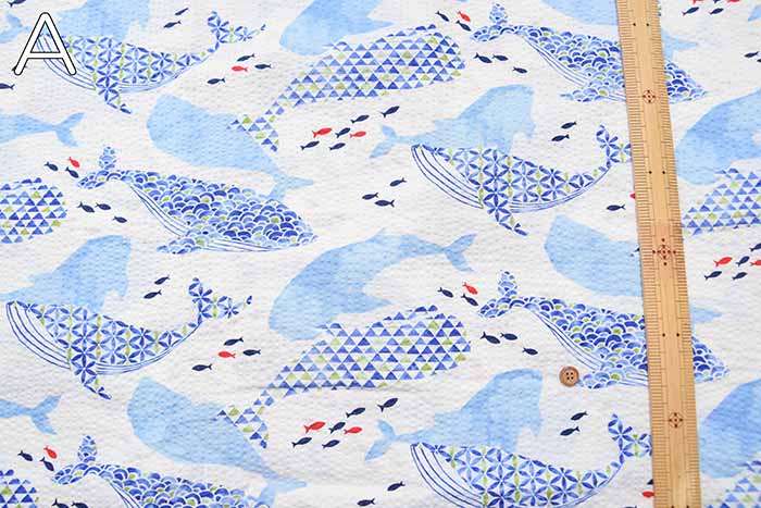 Cotton Ripple Printed Fabric Festival Cotton Ripple Printed Fabric Whale - nomura tailor