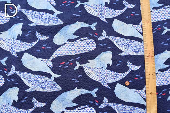 Cotton Ripple Printed Fabric Festival Cotton Ripple Printed Fabric Whale - nomura tailor