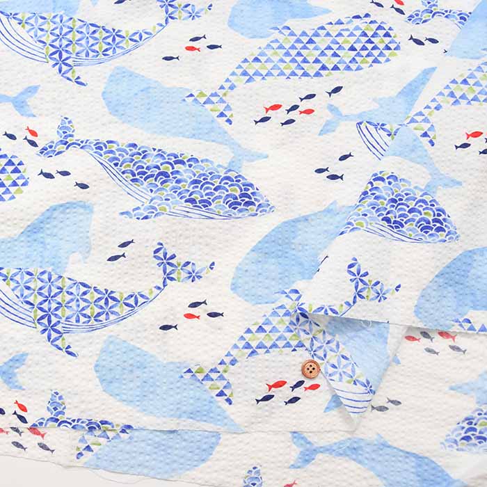 Cotton Ripple Printed Fabric Festival Cotton Ripple Printed Fabric Whale - nomura tailor