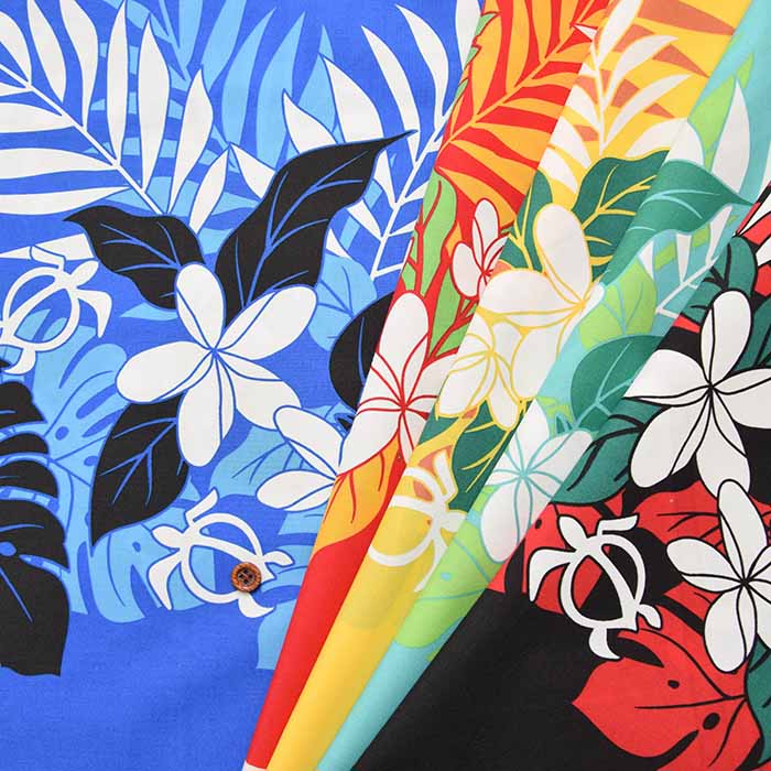 T/C print fabric Hawaiian plumeria and turtle - nomura tailor