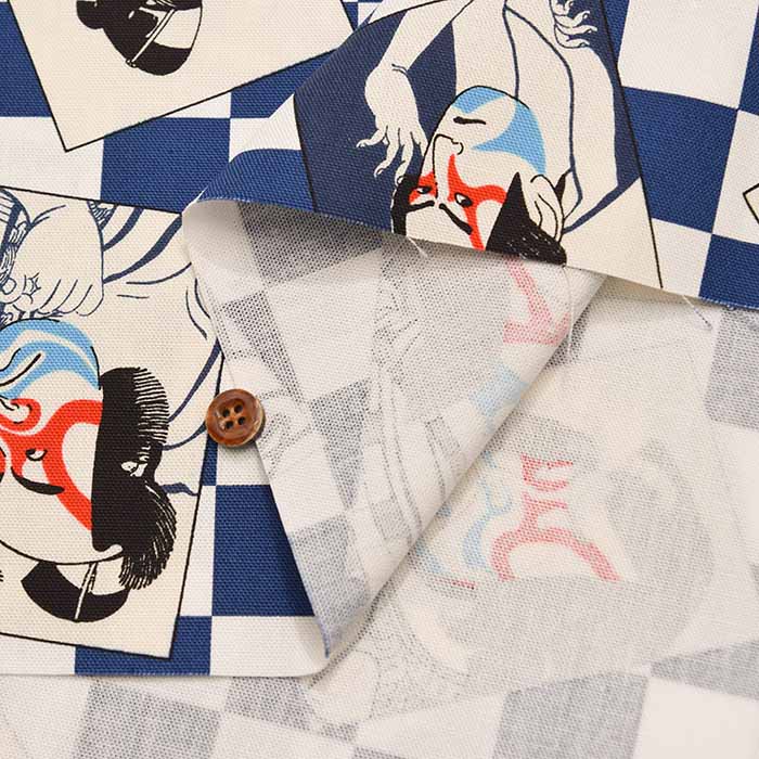 Cotton Ox Printed Fabric Checkered and Kabuki - nomura tailor