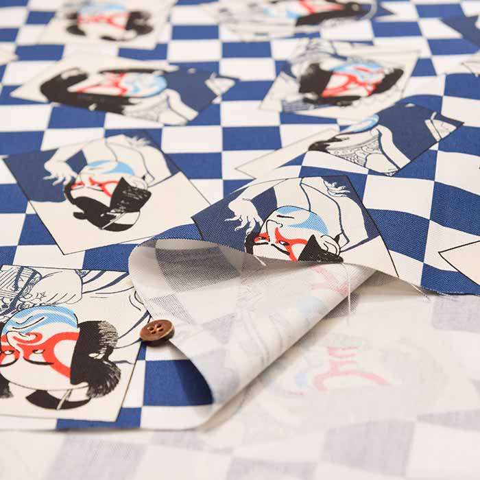 Cotton Ox Printed Fabric Checkered and Kabuki - nomura tailor