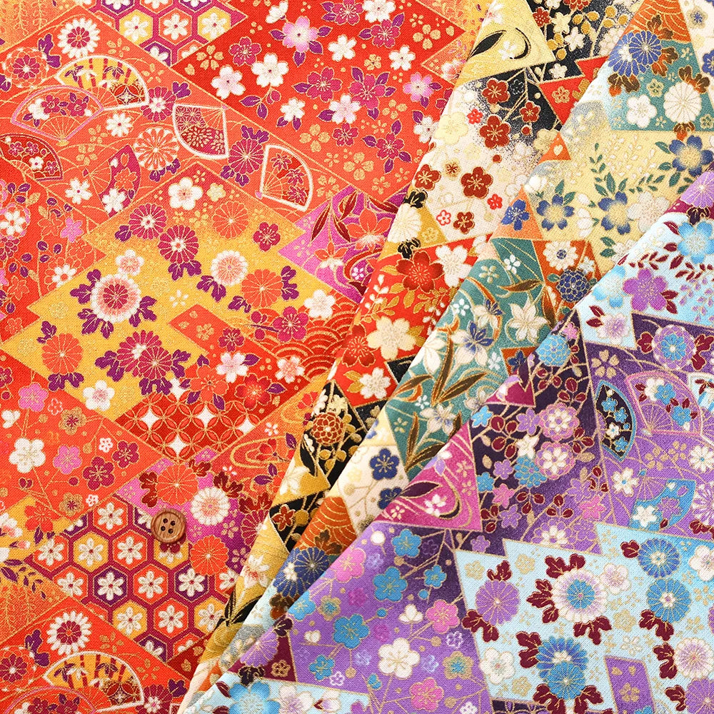Cotton Sharting Printed Fabric - Japanese-style - Diamonds and Flowers - nomura tailor