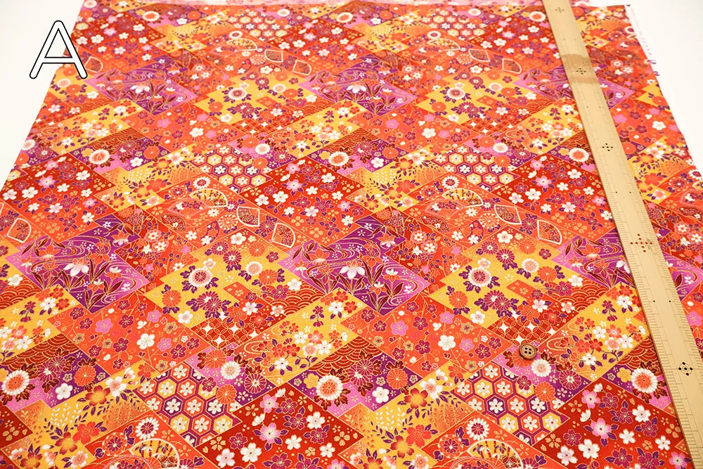 Cotton Sharting Printed Fabric - Japanese-style - Diamonds and Flowers - nomura tailor